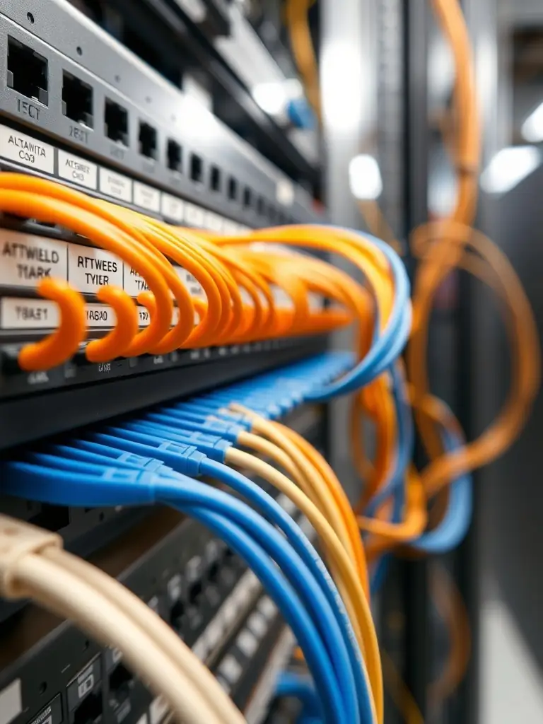 A detailed image of a patch panel with clearly labeled Cat6 cables connected, demonstrating organized cable management and easy identification.