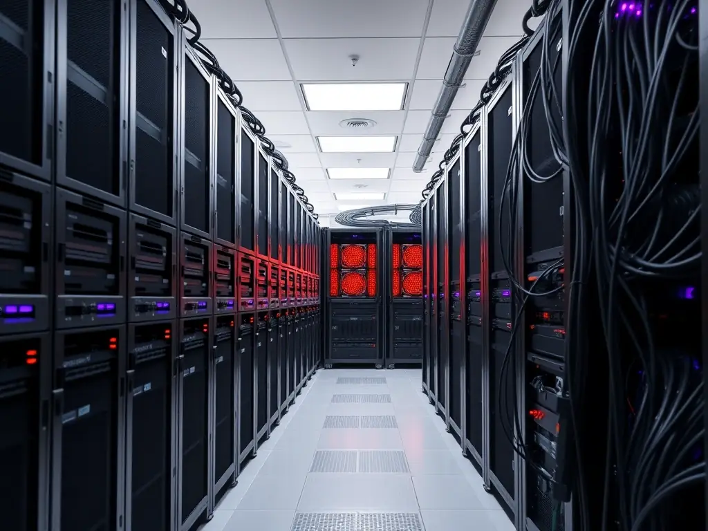 A scalable data center infrastructure with modular components, highlighting the ability to easily expand and adapt to future growth.