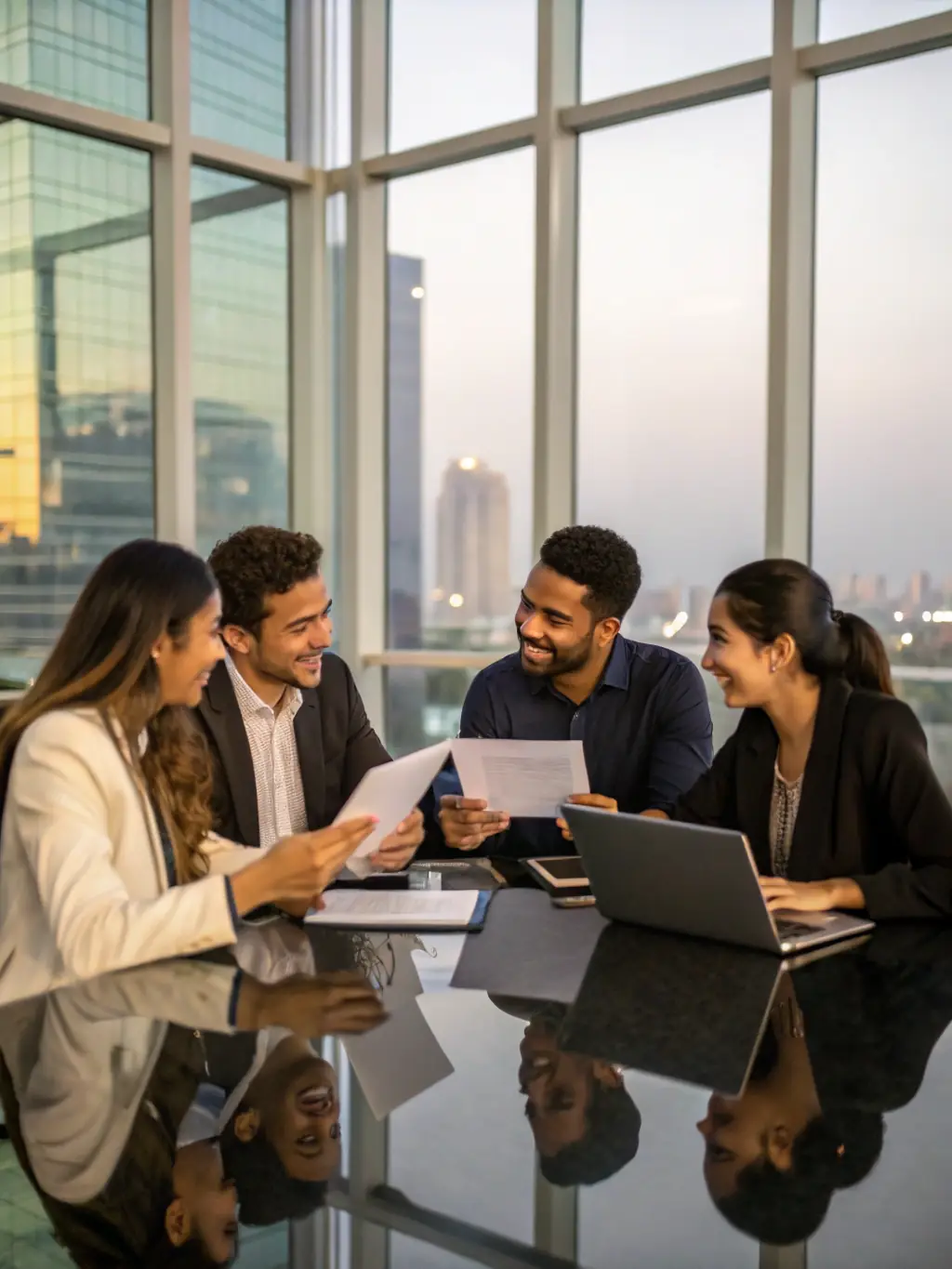 A project manager discussing cabling plans with a client in a modern office setting, emphasizing clear communication and collaborative approach.