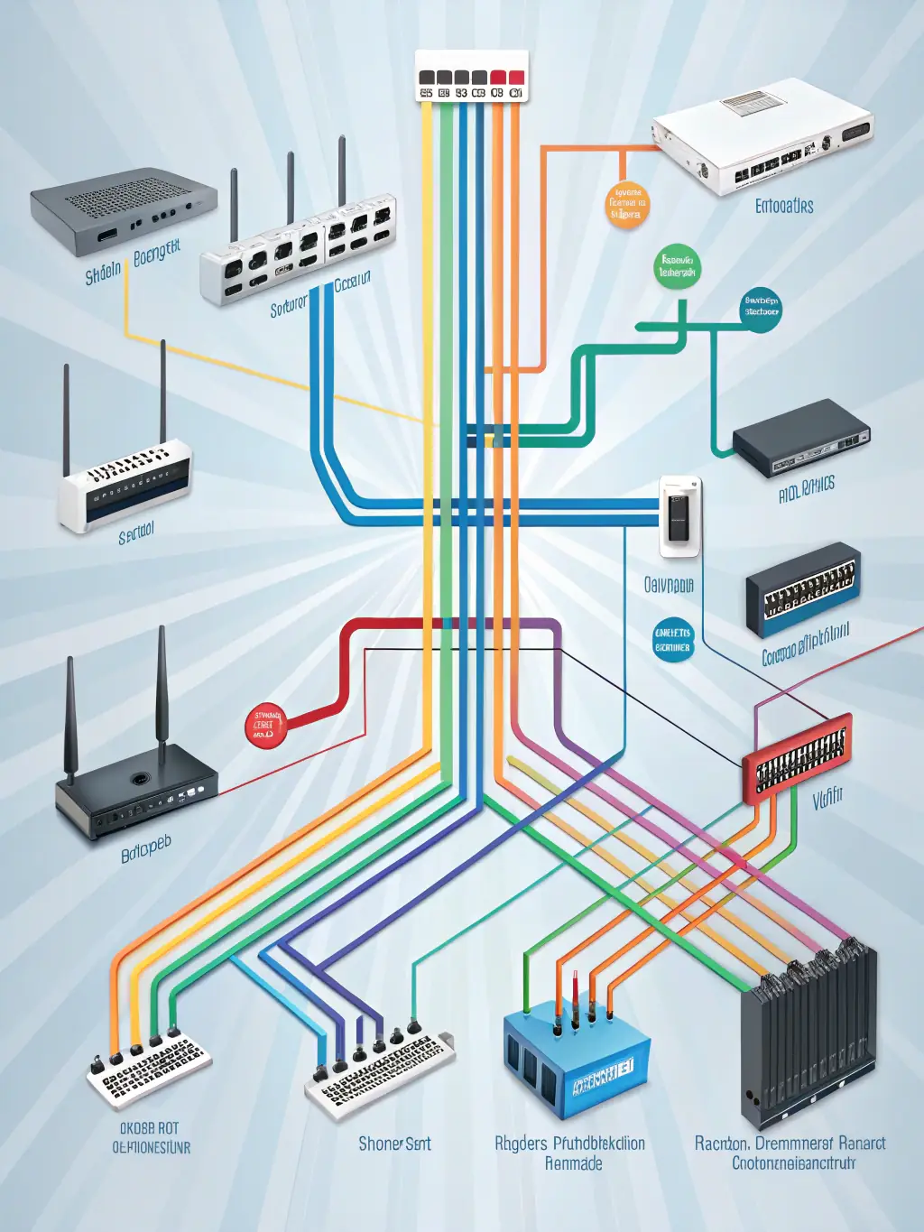A blueprint or schematic diagram illustrating the fiber optic network design created by Cabling Atlanta's engineering team, showing cable routes, termination points, and equipment locations.