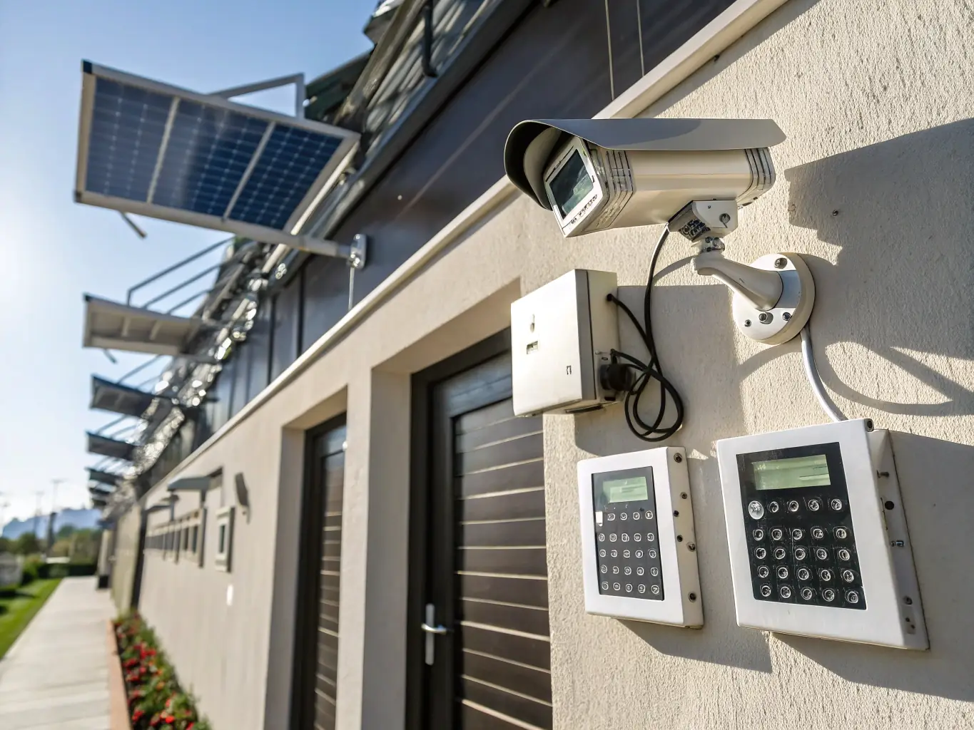 A security camera system connected via Cat 6 cabling, demonstrating the reliable transmission of video data for surveillance purposes.