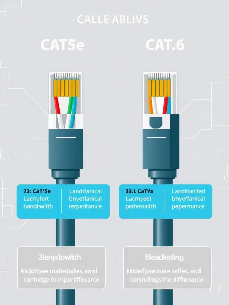 A diagram illustrating the difference in performance and bandwidth between Cat5e and Cat6 cabling, emphasizing the advantages of Cat6 for modern business needs.