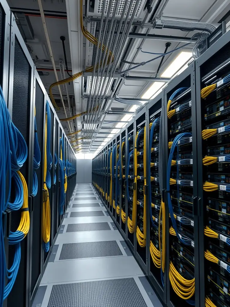 An image of a well-organized data center with neatly routed and labeled cables, highlighting the importance of structured cabling for efficient network management.