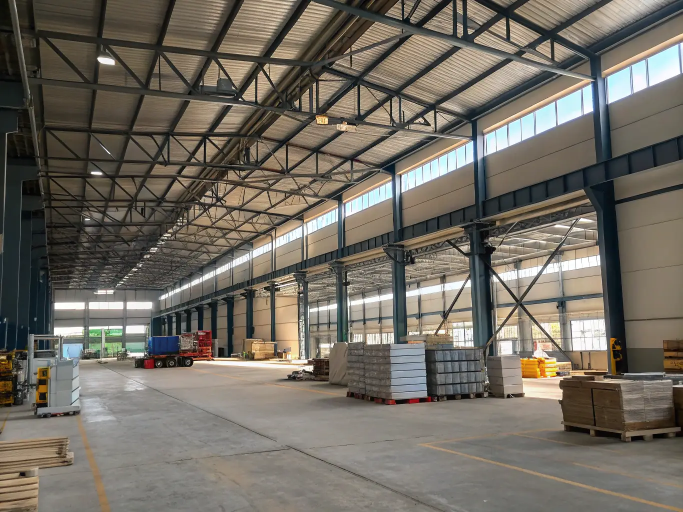 An image of a large warehouse with multiple wireless access points installed, ensuring seamless connectivity for operations and inventory management.