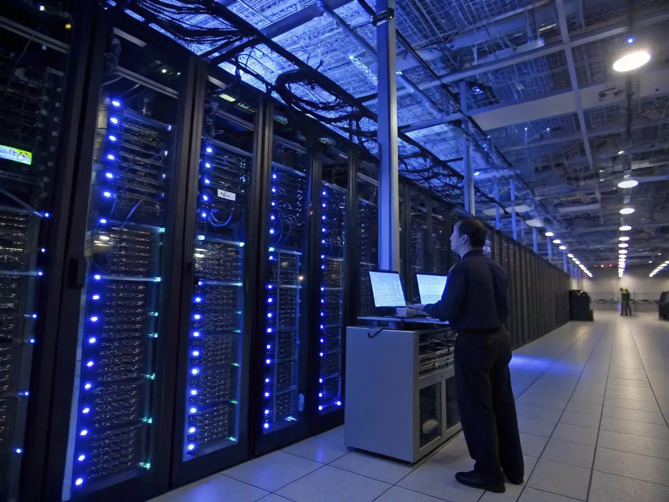 A clean and organized data center with rows of server racks and neatly arranged cabling, emphasizing the importance of structured cabling in maintaining optimal performance and reliability.