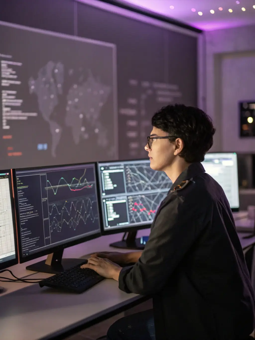 A network engineer designing a cabling layout on a computer, showcasing the design phase of Cabling Atlanta's process.