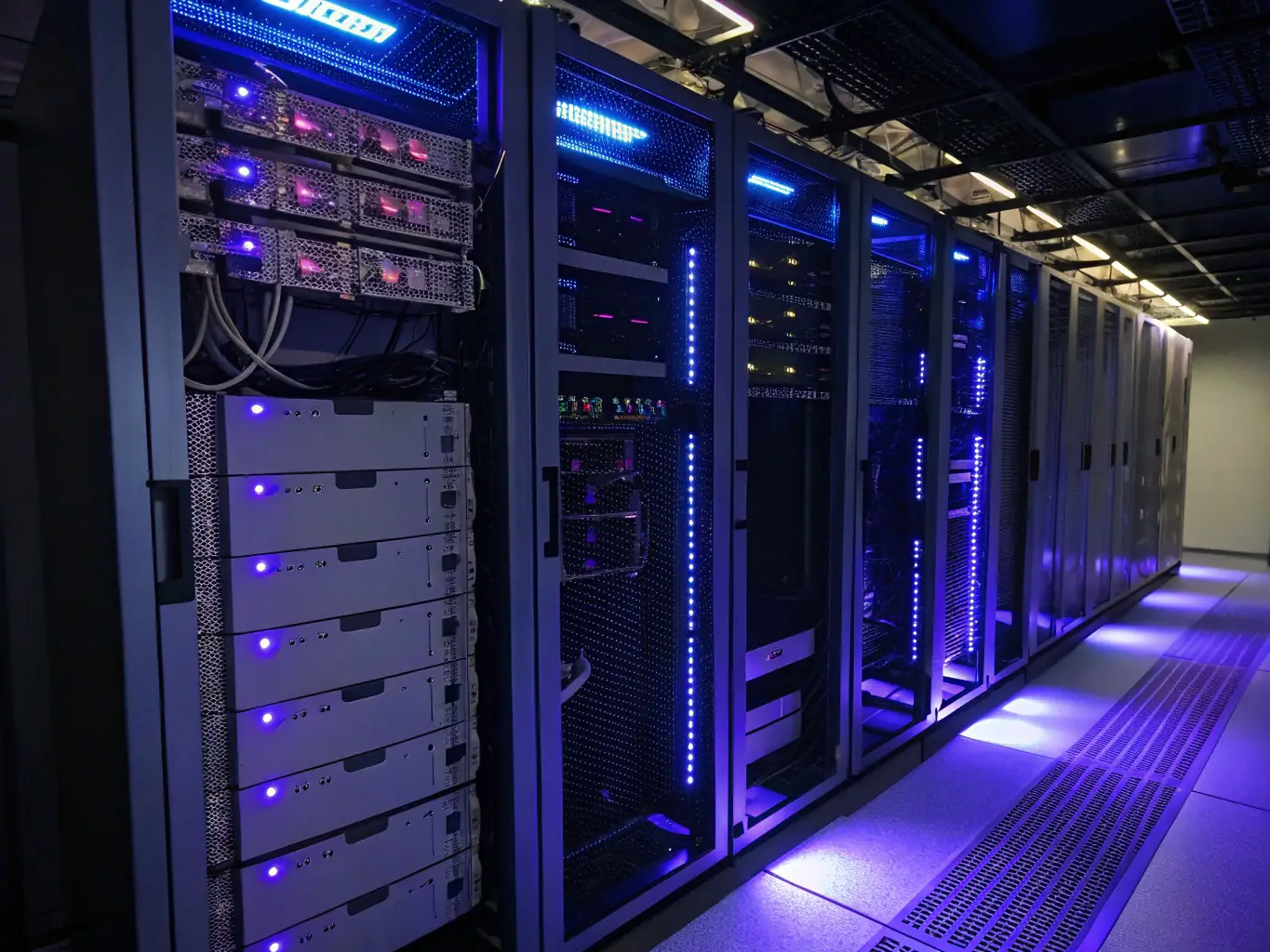A server room with neatly organized racks and cabling, representing the enterprise-grade installations provided by DataTel 360.