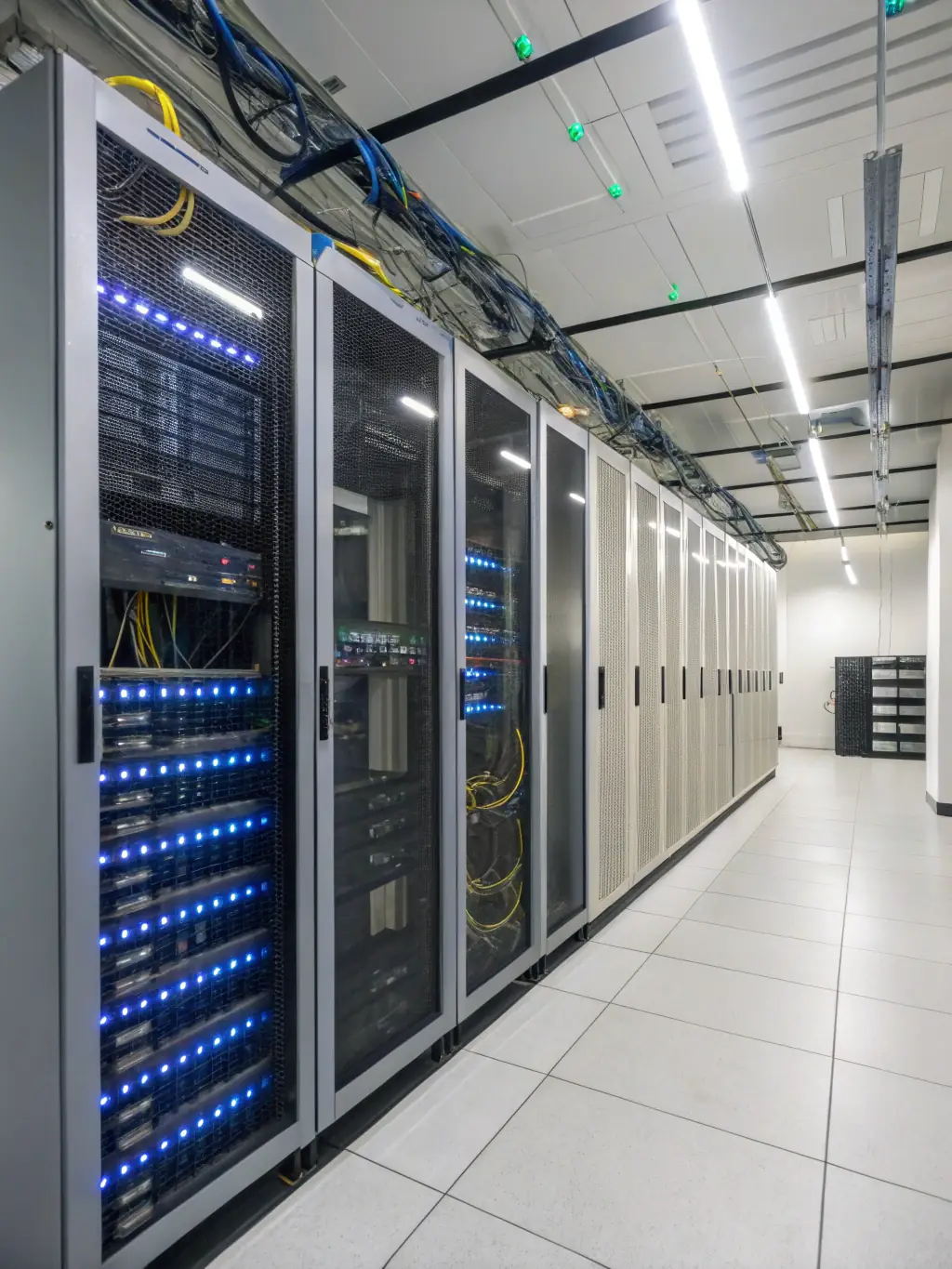 A professional photograph of a server room with neatly organized cables, representing a well-structured IT infrastructure project financed through Cabling Atlanta.