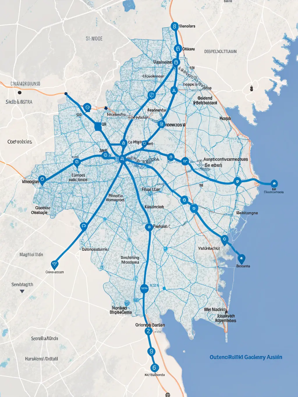 A map of the Atlanta metropolitan area with pins indicating multiple office locations, representing Cabling Atlanta's multi-location rollout capabilities.