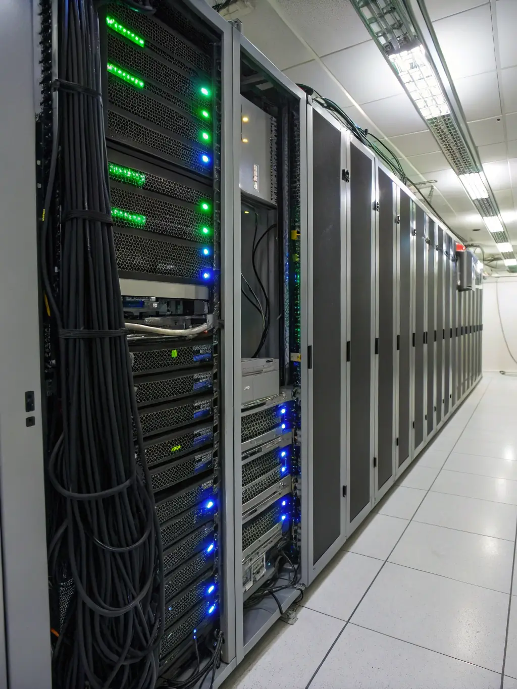 A well-organized MDF/IDF room with neatly arranged patch panels and cable management, used to showcase Cabling Atlanta's expertise in building and maintaining data centers.