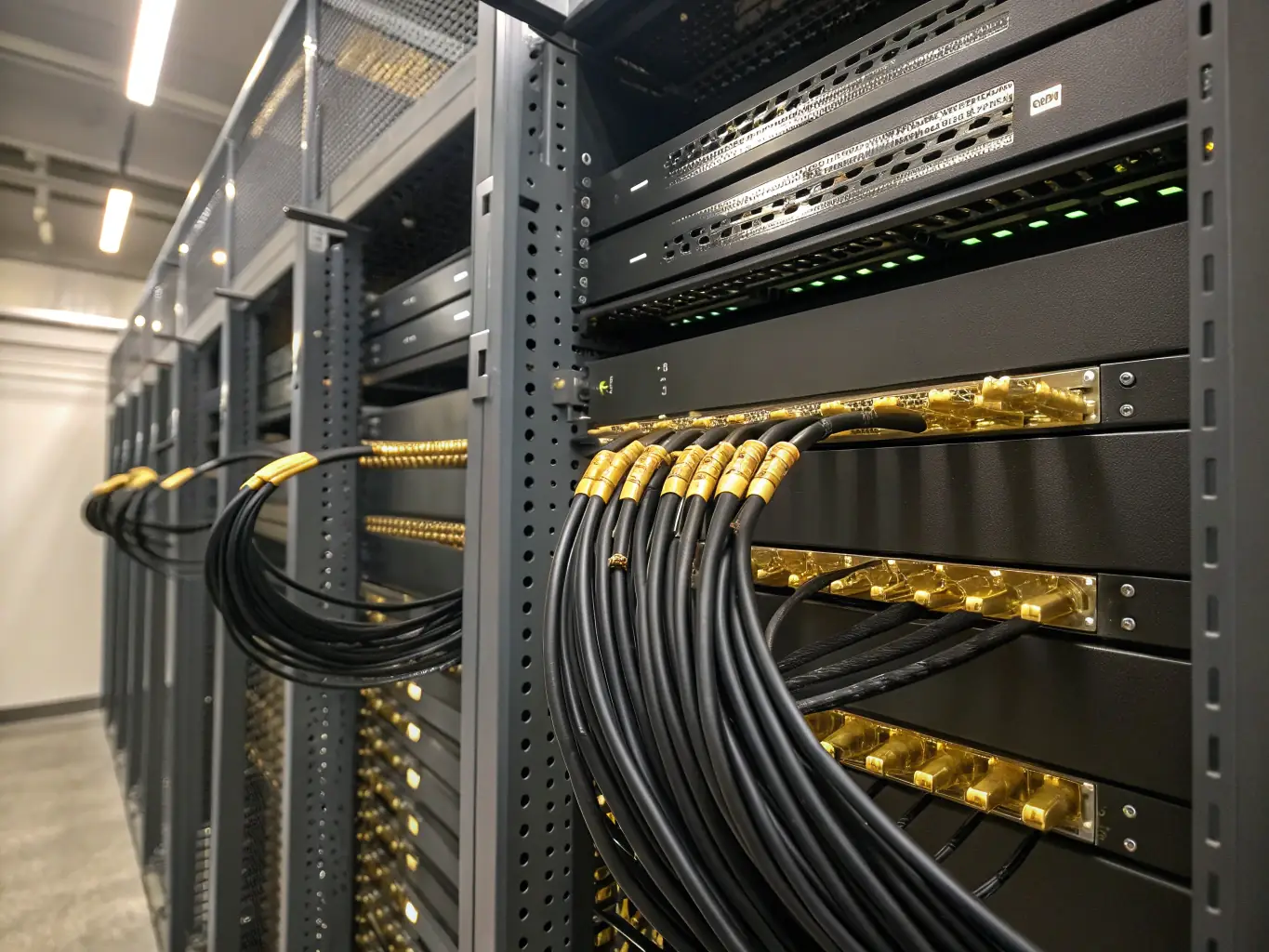 A professionally installed server rack in an Atlanta office MDF/IDF room, showcasing neat cable management and organized equipment layout.