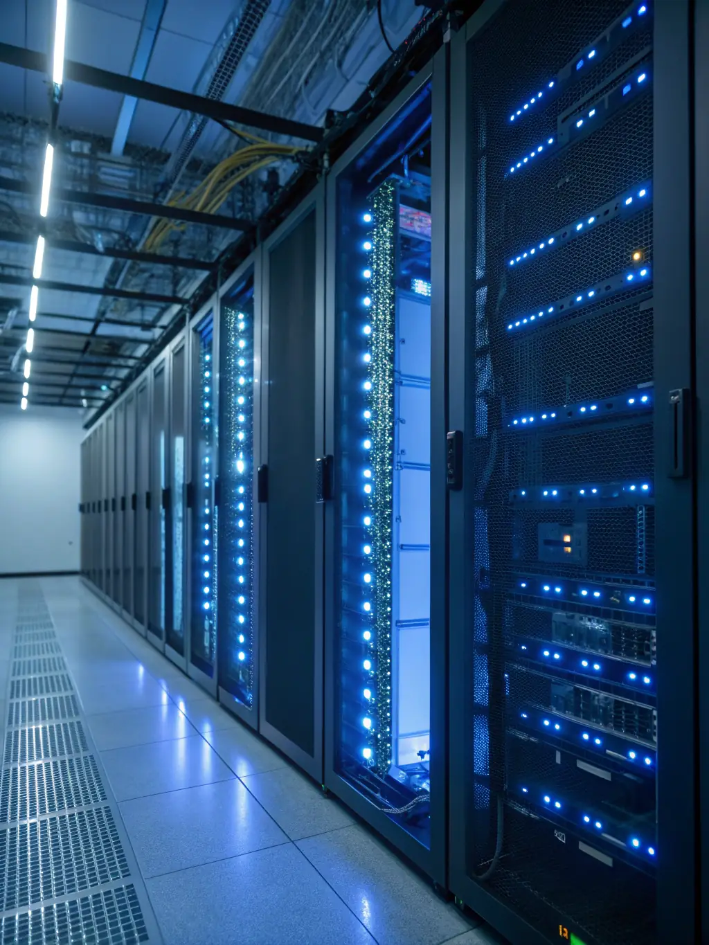 A modern data center with advanced cooling systems, redundant power supplies, and secure access controls, highlighting Cabling Atlanta's expertise in data center infrastructure.